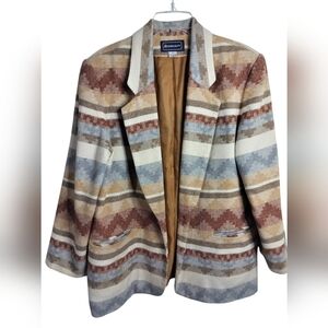 3069)Requirements Santa Fe Tribal Wool Blend Single Button Lined Blazer Size 12